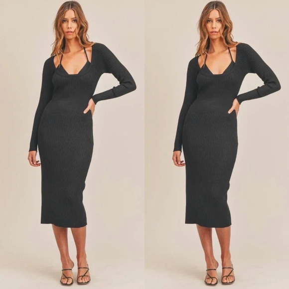 NWT Mable Black Knit Sweater Midi Dress with Inner Bra Set, Small - Picture 1 of 2